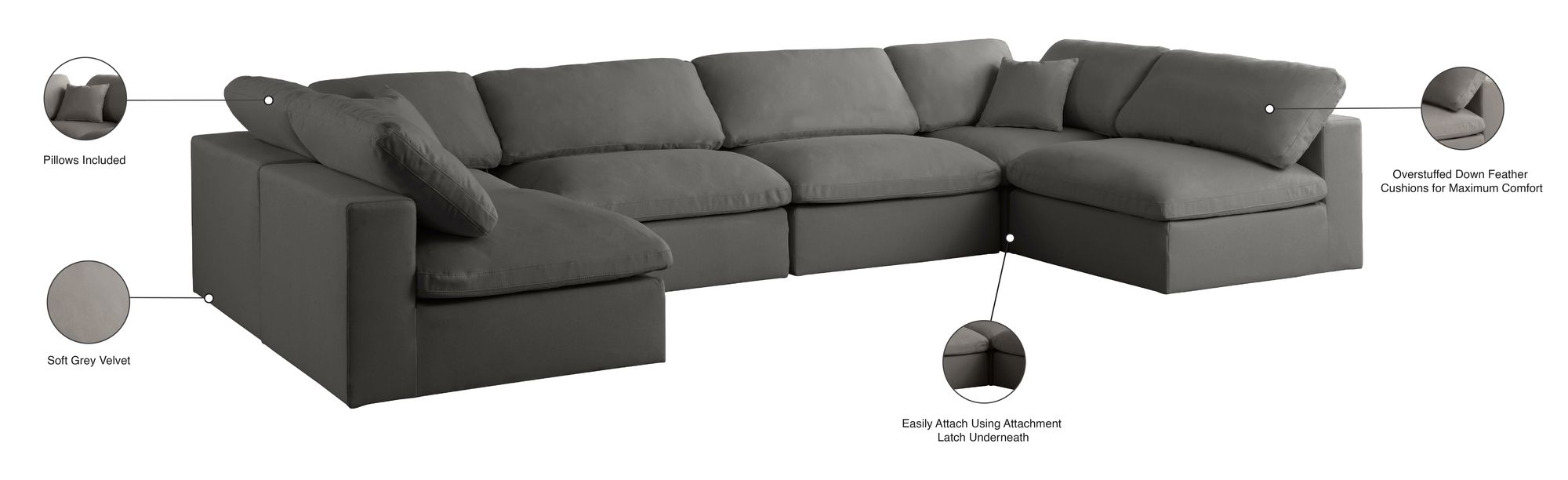 Plush 140" 6-Piece Velvet Standard Comfort Modular U-Shape Corner Sectional