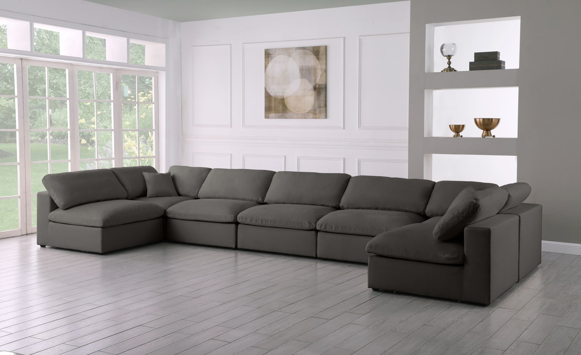 Plush 175" 7-Piece Velvet Standard Comfort Modular Sectional