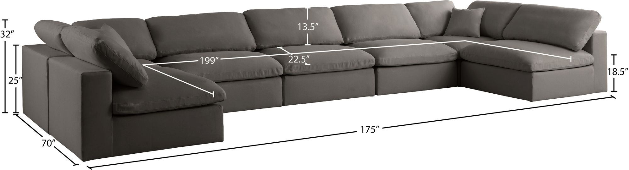 Plush 175" 7-Piece Velvet Standard Comfort Modular Sectional