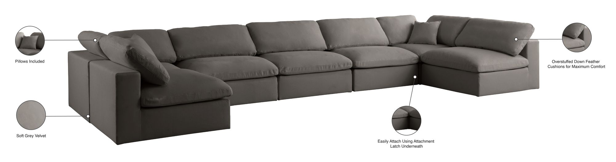 Plush 175" 7-Piece Velvet Standard Comfort Modular Sectional