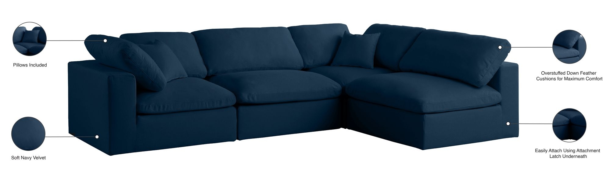 Plush 105" 4-Piece Velvet Standard Comfort Modular Corner Sectional