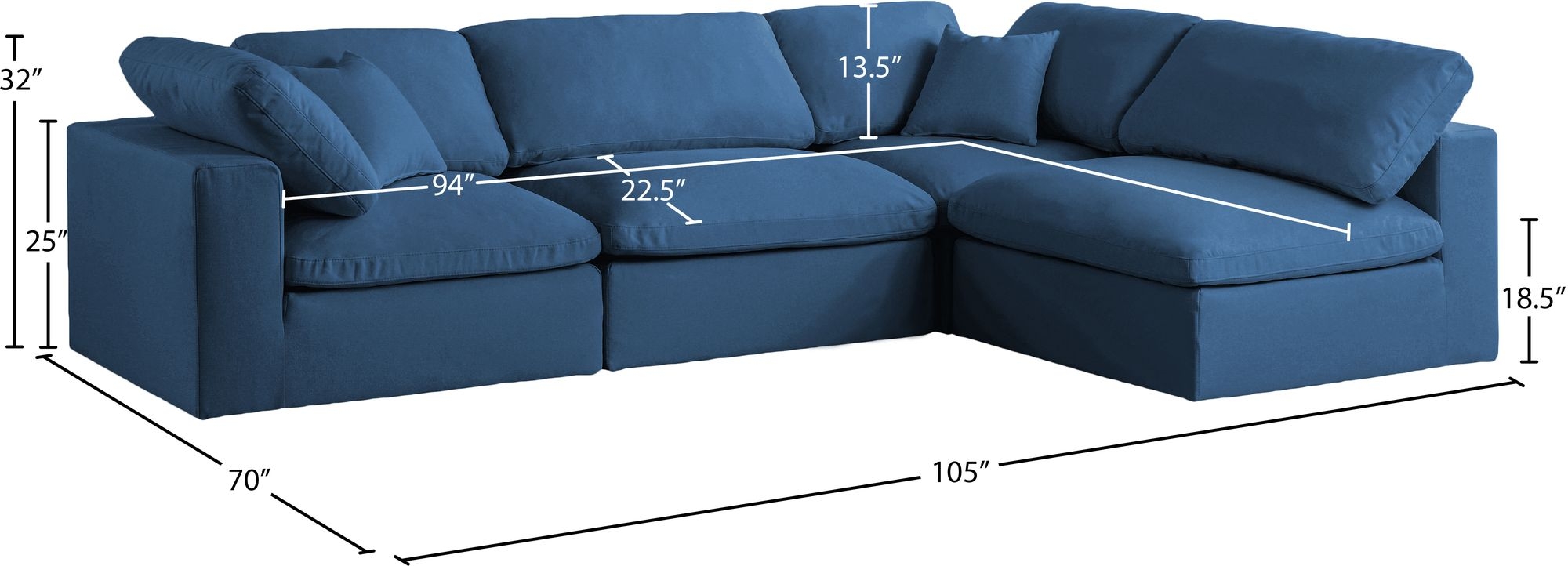 Plush 105" 4-Piece Velvet Standard Comfort Modular Corner Sectional