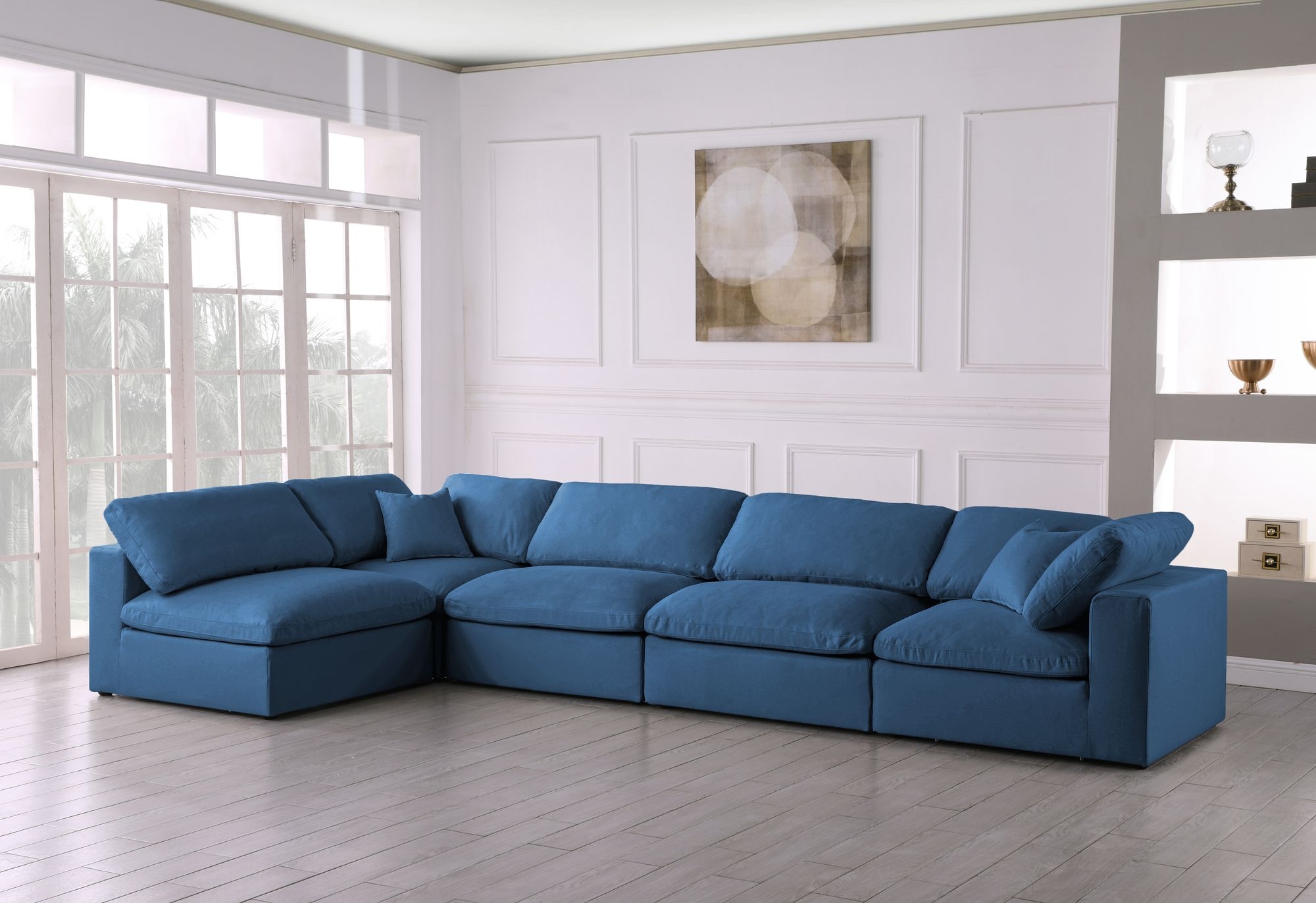 Plush 140" 5-Piece Velvet Standard Comfort Modular Corner Sectional
