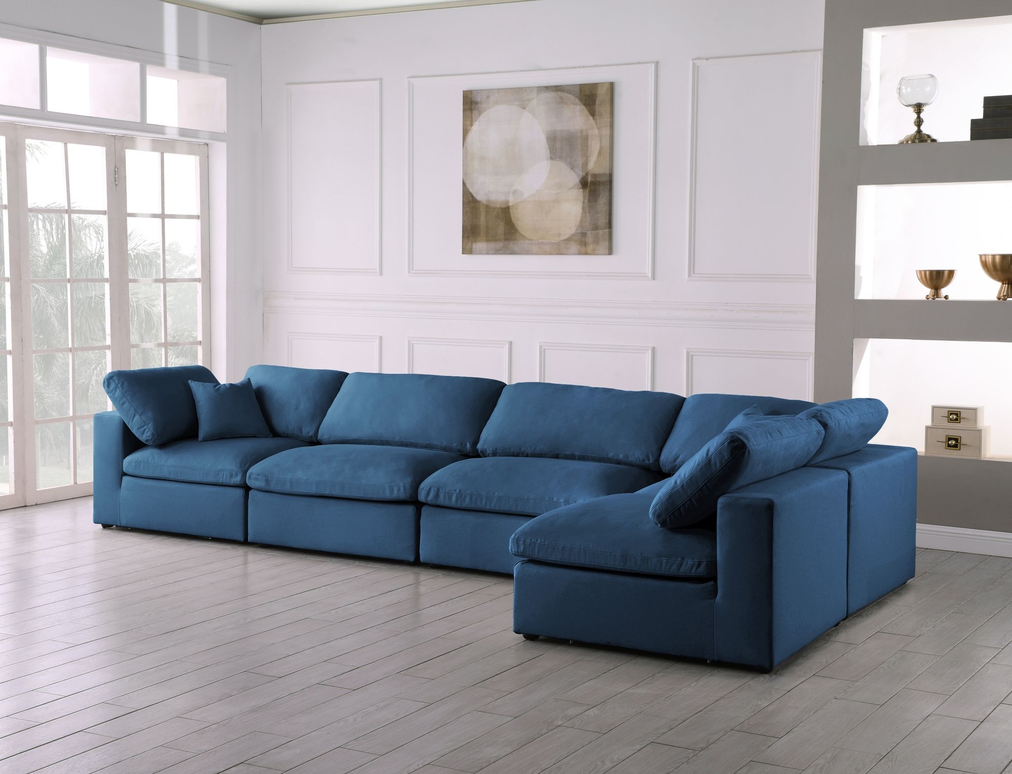Plush 140" 5-Piece Velvet Standard Comfort Modular Corner Sectional