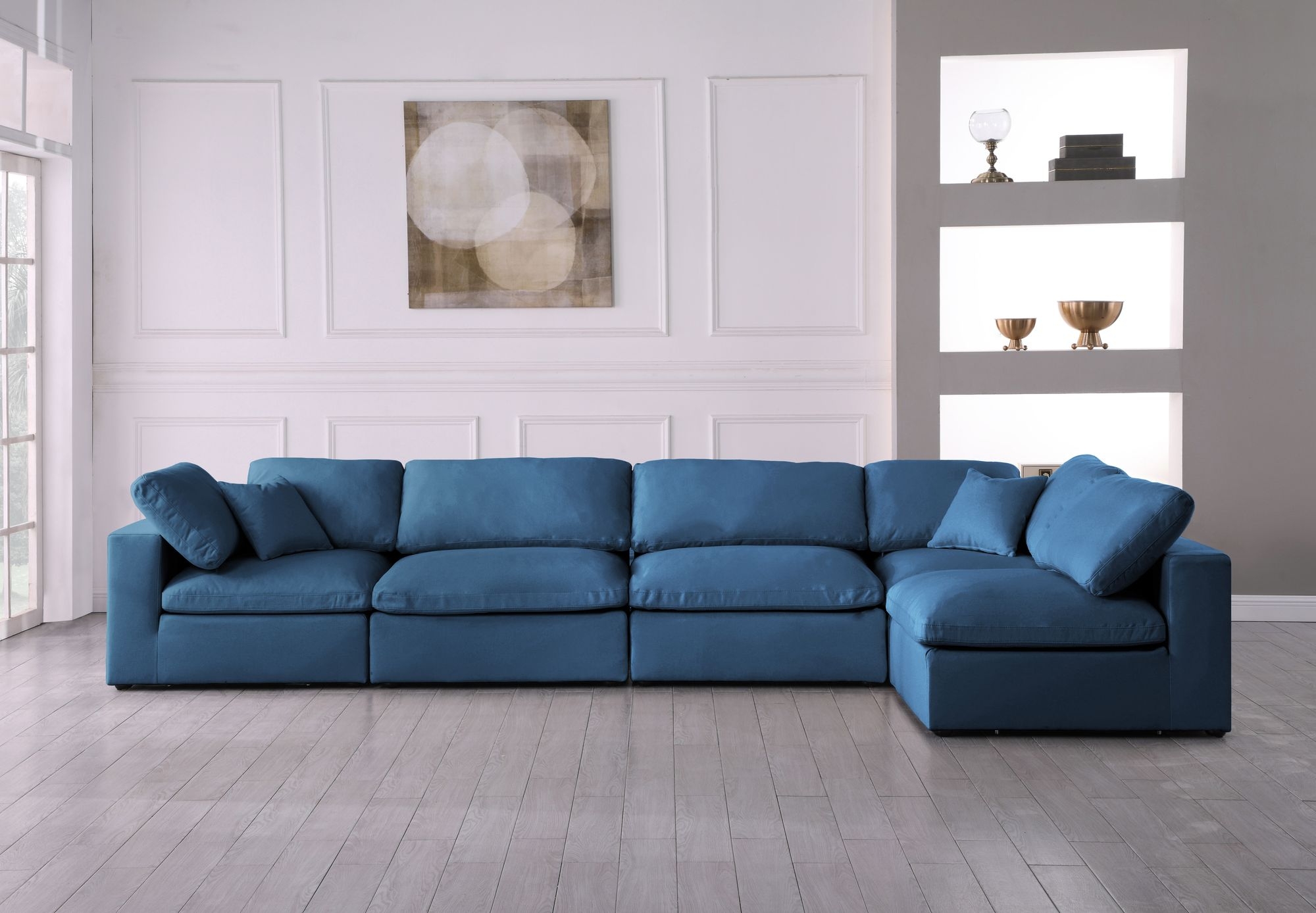 Plush 140" 5-Piece Velvet Standard Comfort Modular Corner Sectional