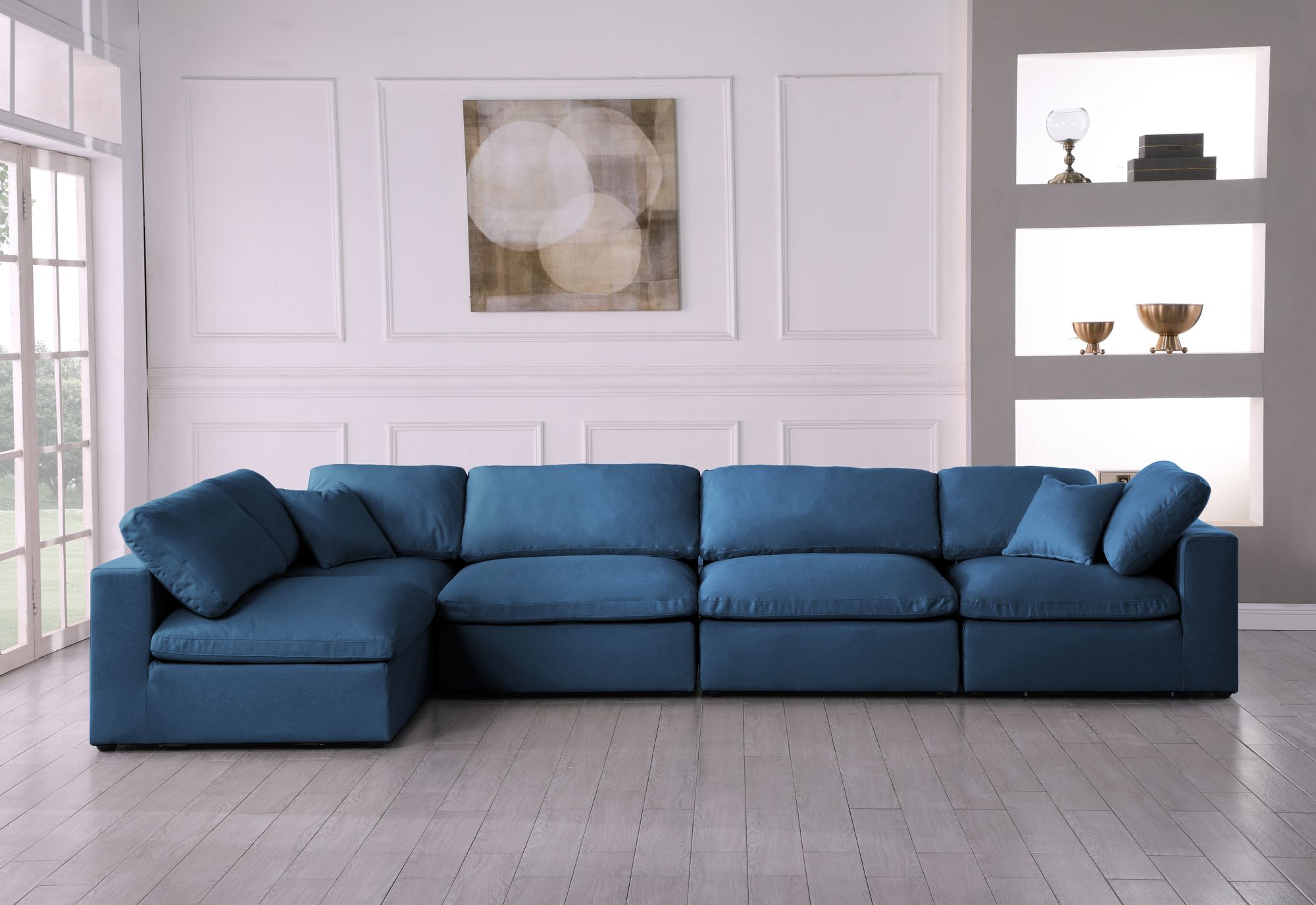 Plush 140" 5-Piece Velvet Standard Comfort Modular Corner Sectional