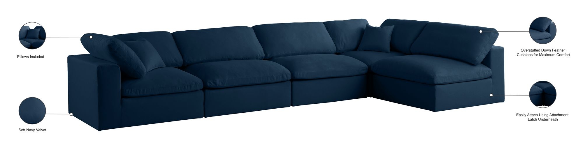 Plush 140" 5-Piece Velvet Standard Comfort Modular Corner Sectional