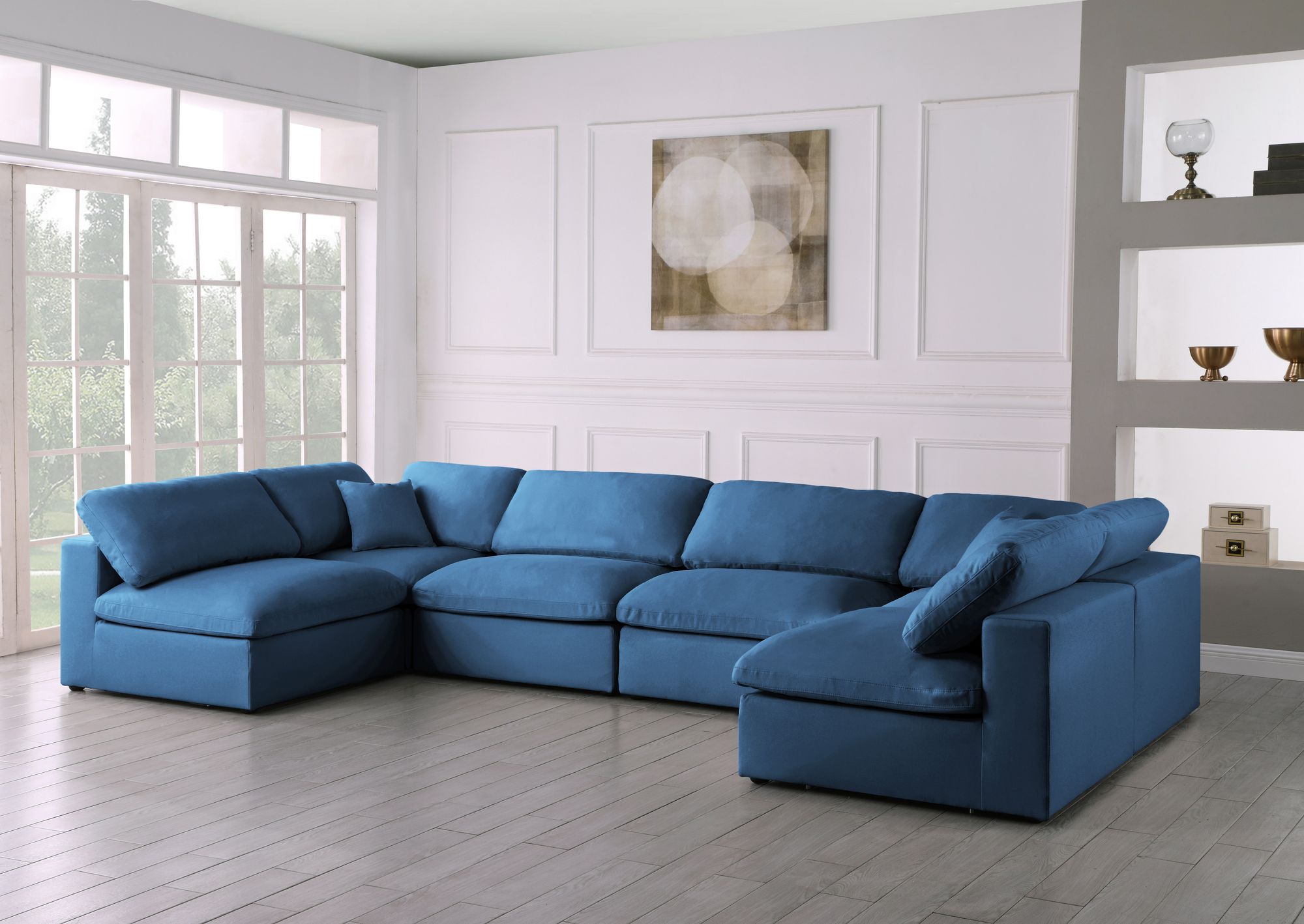 Plush 140" 6-Piece Velvet Standard Comfort Modular U-Shape Corner Sectional