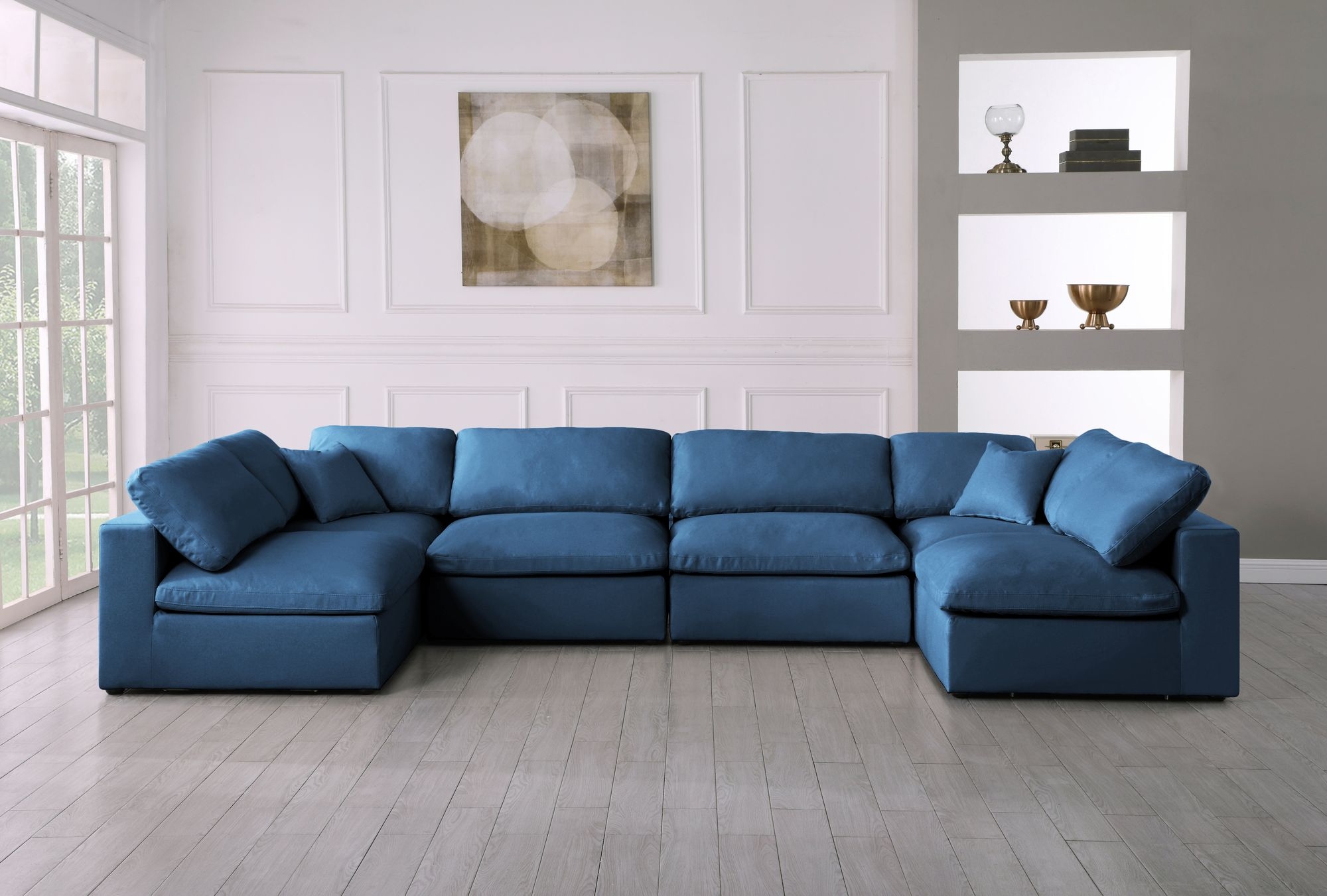Plush 140" 6-Piece Velvet Standard Comfort Modular U-Shape Corner Sectional