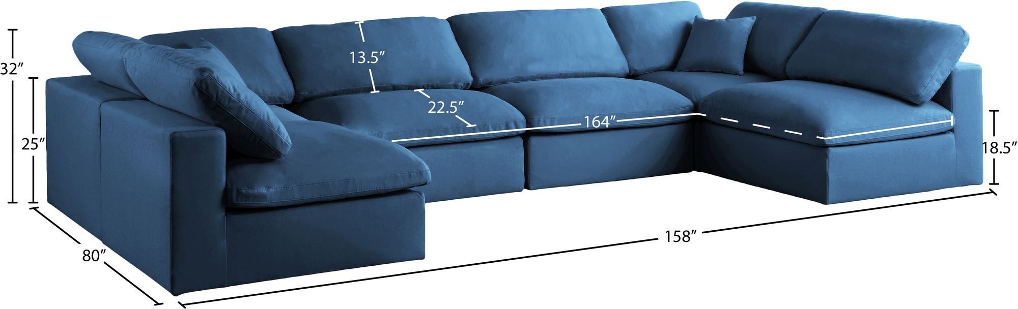 Plush 140" 6-Piece Velvet Standard Comfort Modular U-Shape Corner Sectional