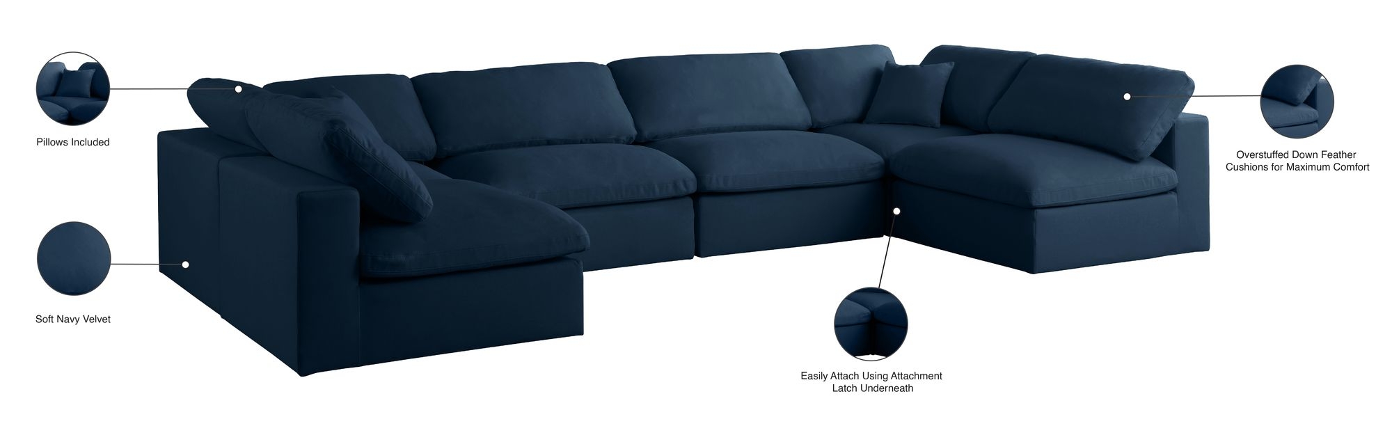 Plush 140" 6-Piece Velvet Standard Comfort Modular U-Shape Corner Sectional