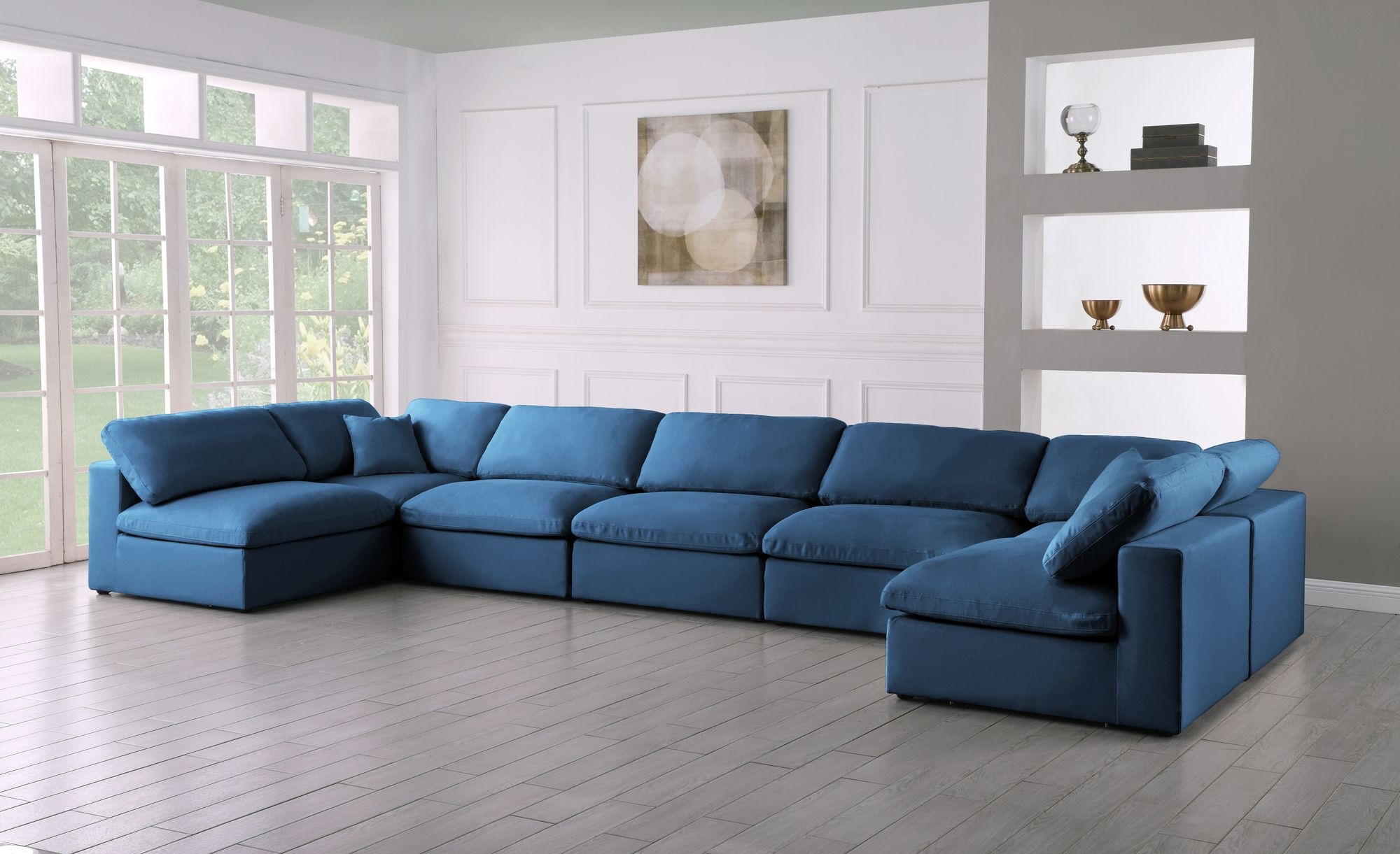 Plush 175" 7-Piece Velvet Standard Comfort Modular Sectional