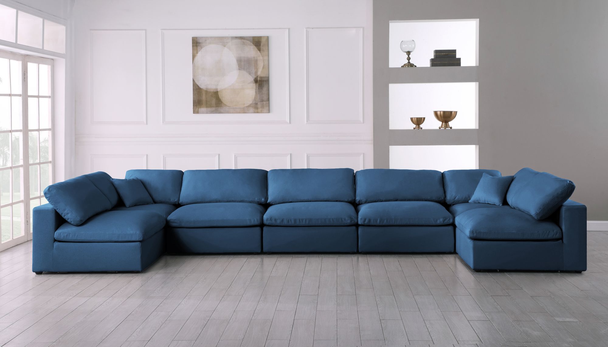 Plush 175" 7-Piece Velvet Standard Comfort Modular Sectional