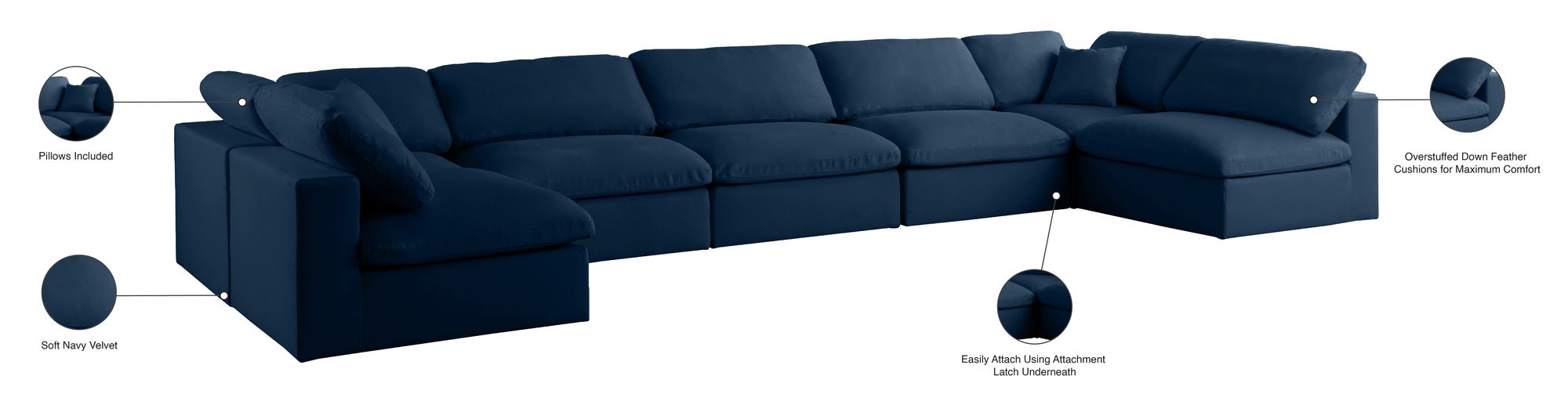 Plush 175" 7-Piece Velvet Standard Comfort Modular Sectional