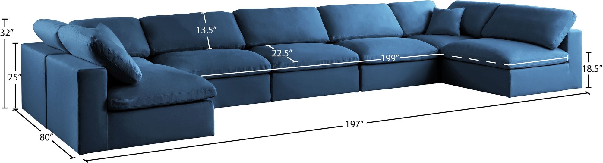 Plush 175" 7-Piece Velvet Standard Comfort Modular Sectional