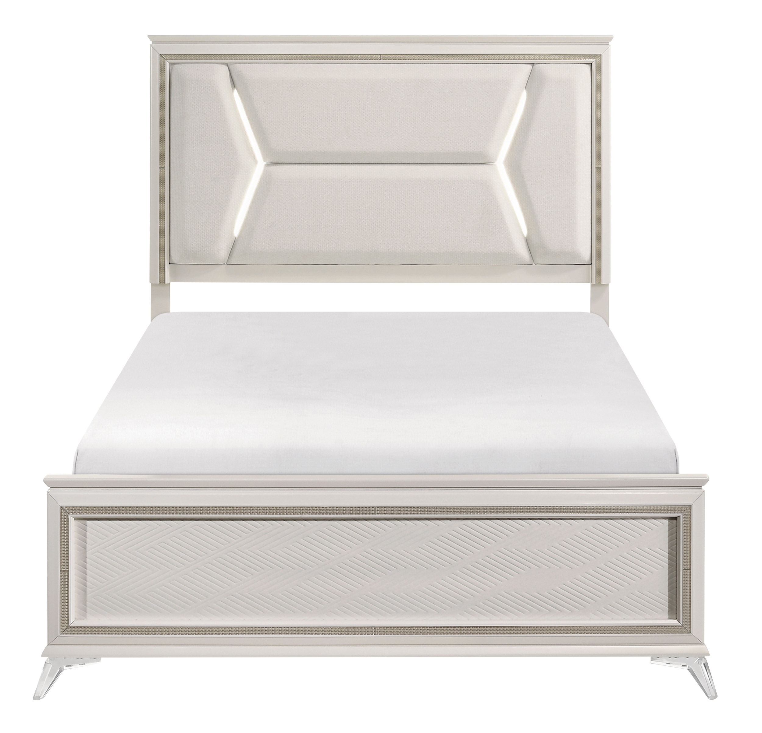 Audra Chenille/Wood California King Panel Bed with LED Lighting