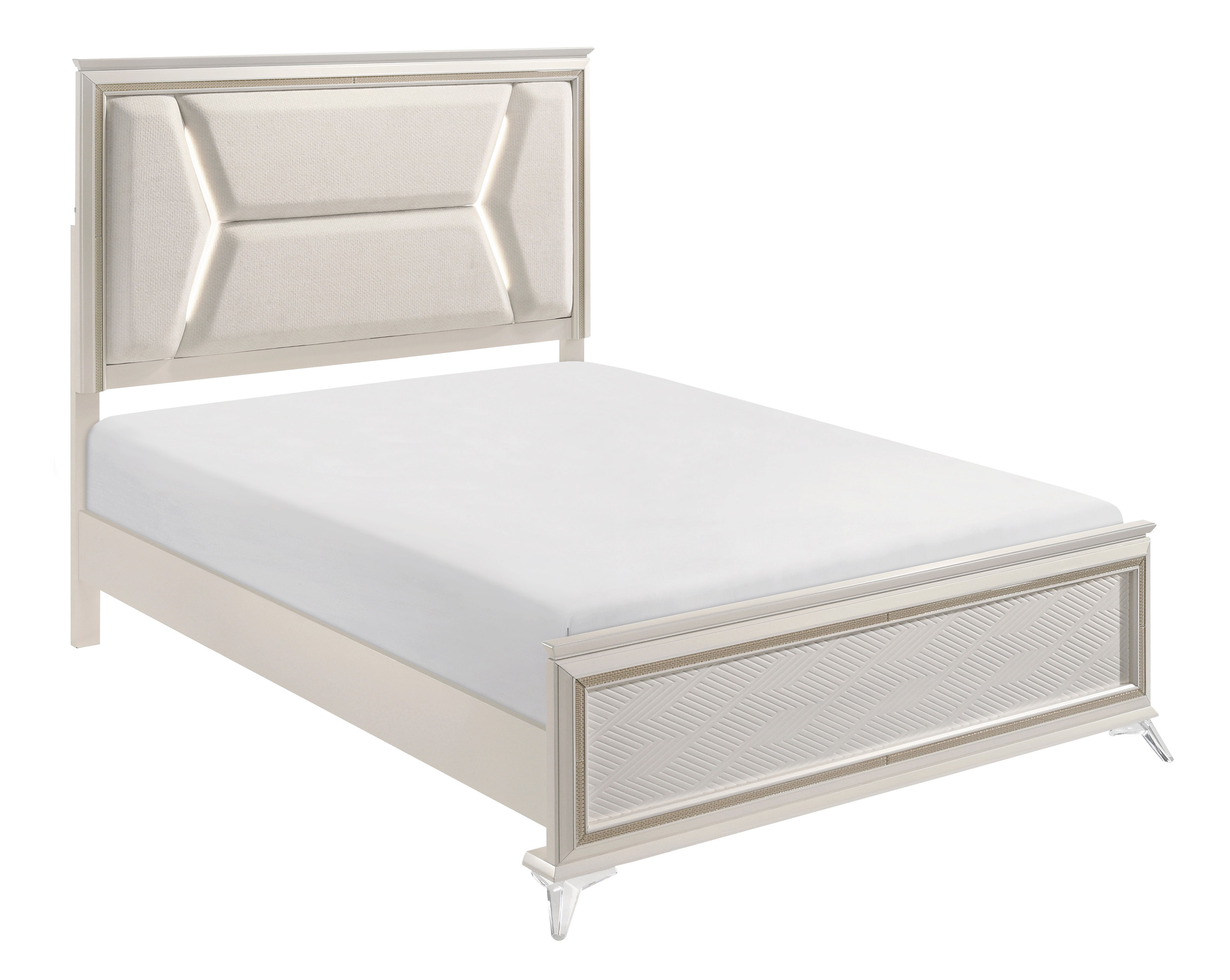 Audra Chenille/Wood California King Panel Bed with LED Lighting