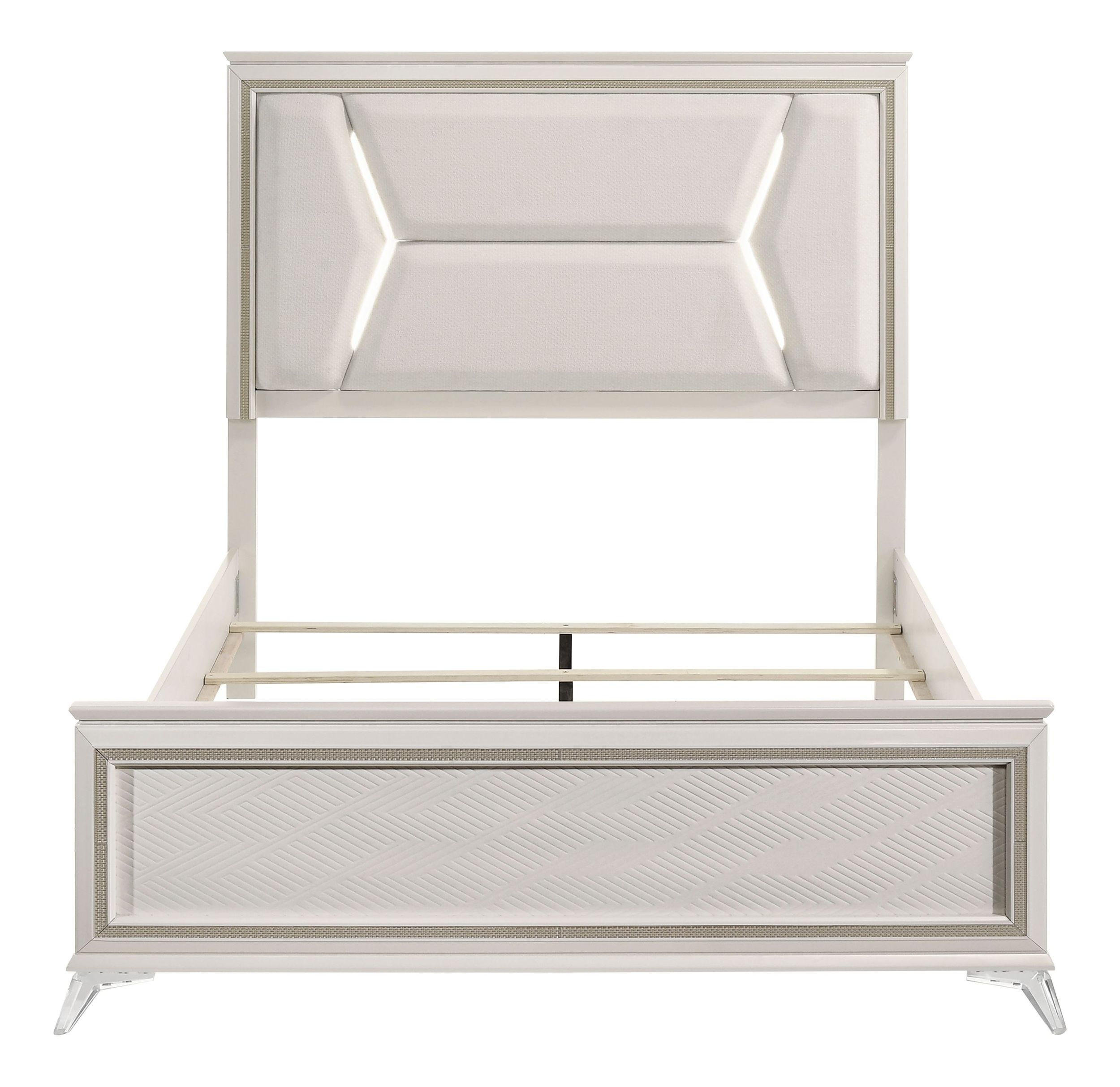 Audra Chenille/Wood California King Panel Bed with LED Lighting