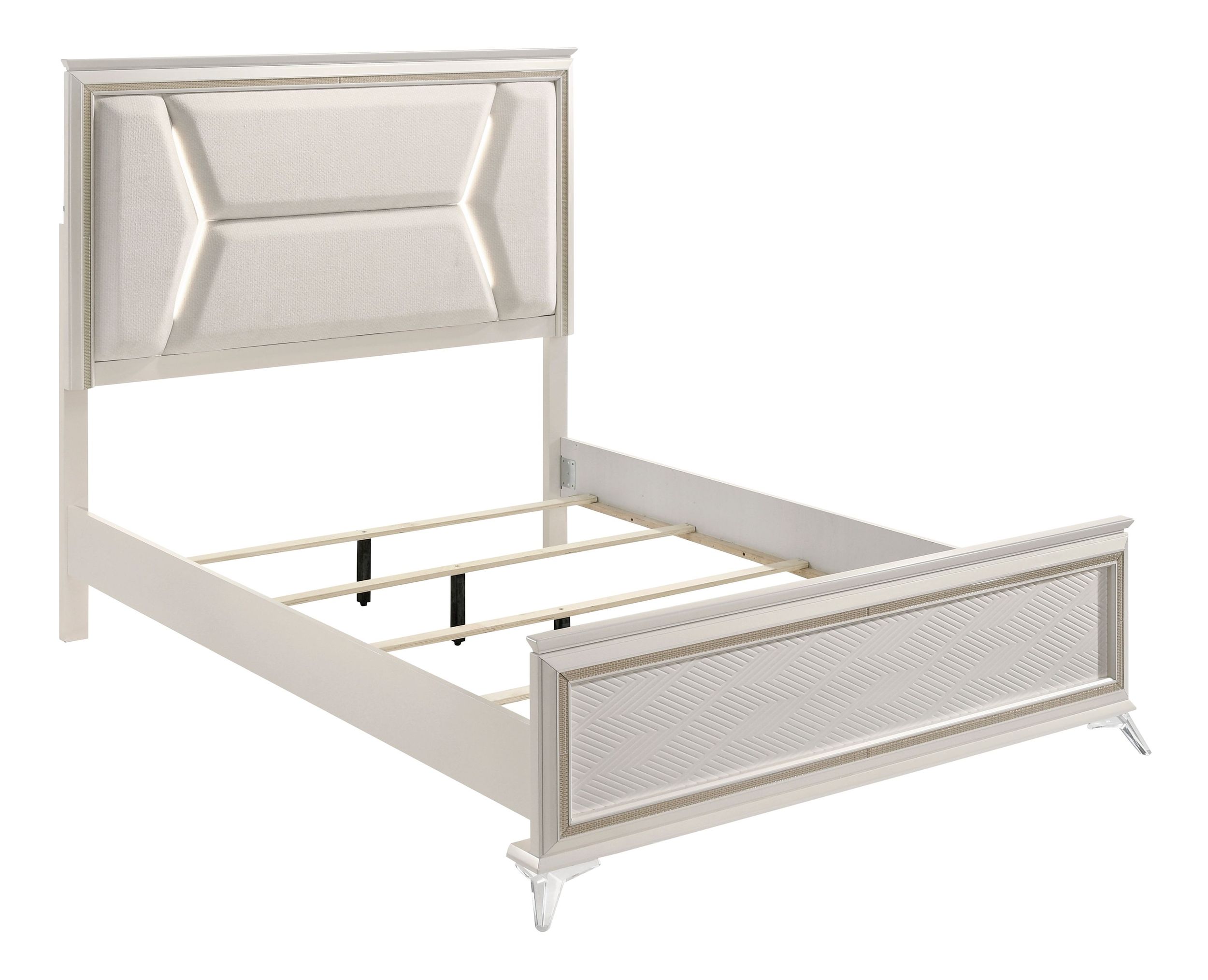 Audra Chenille/Wood Panel Bed with LED Lighting