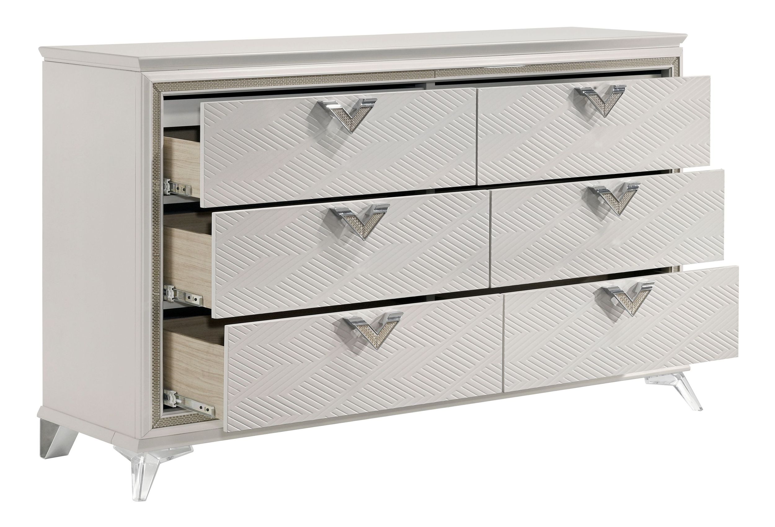 Audra Chenille/Wood Panel Bedroom Set with LED Lighting