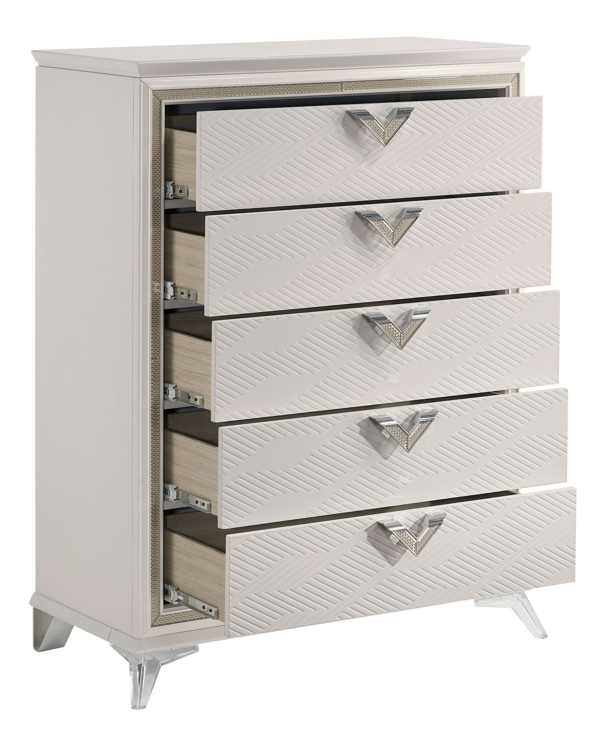 Audra Chenille/Wood Panel Bedroom Set with LED Lighting