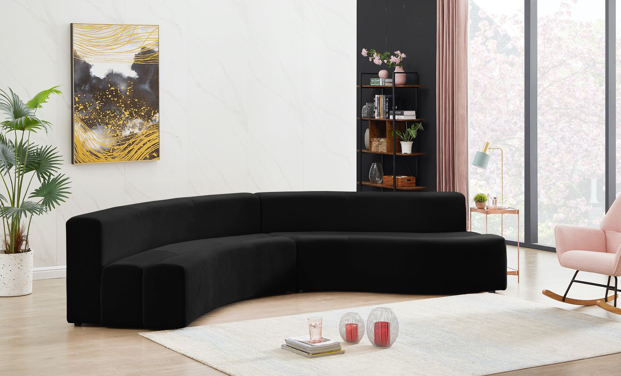 Meridian 2-Piece Velvet Black Sectional