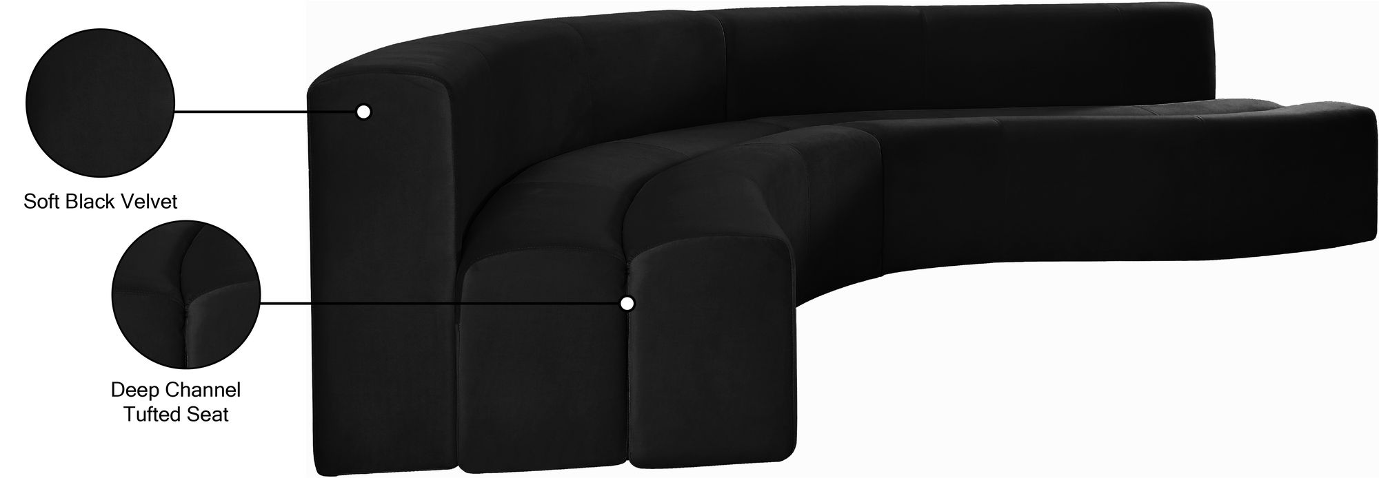 Curl 2-Piece Black Velvet Sectional Information