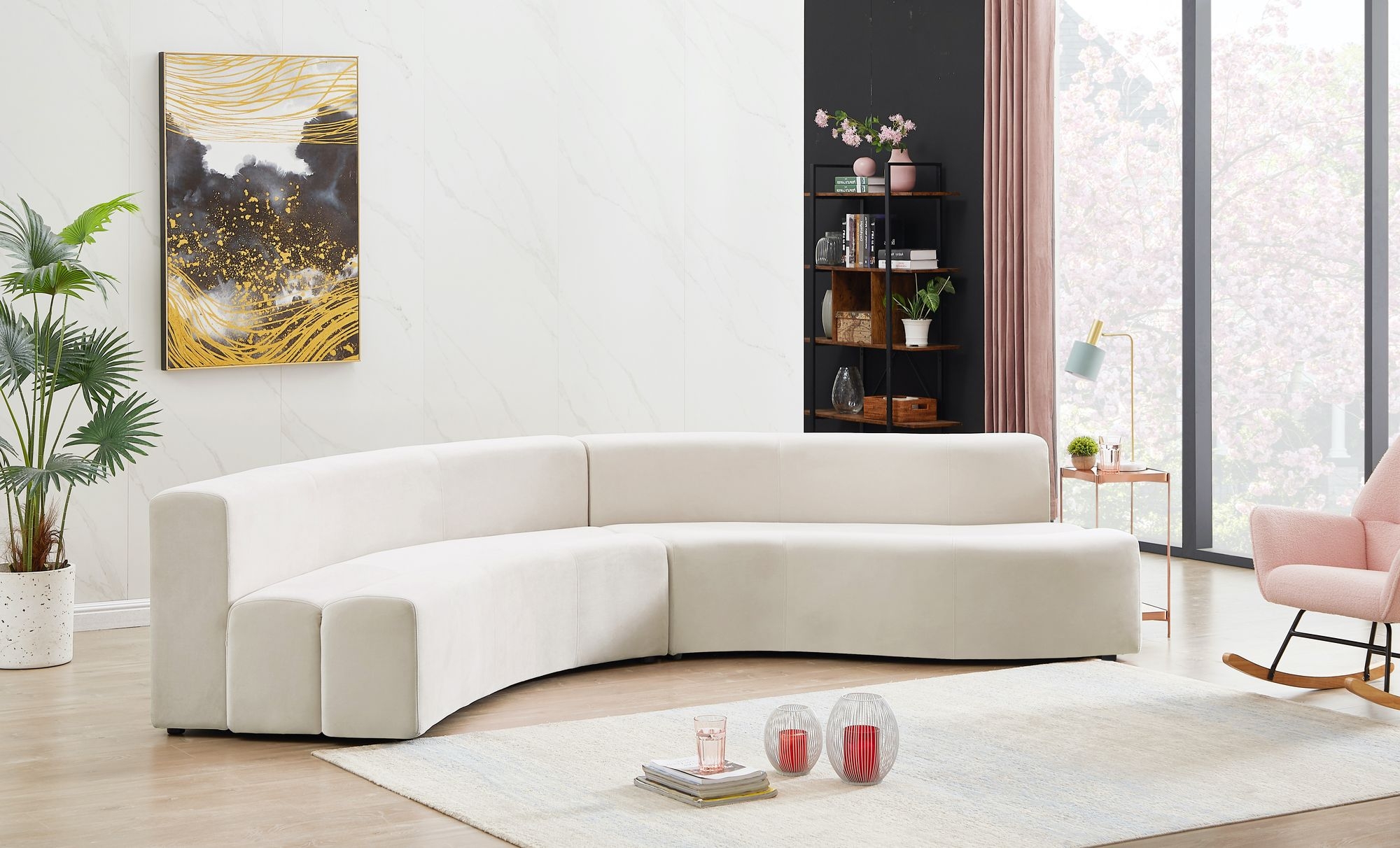 Meridian 2-Piece Velvet Cream Sectional