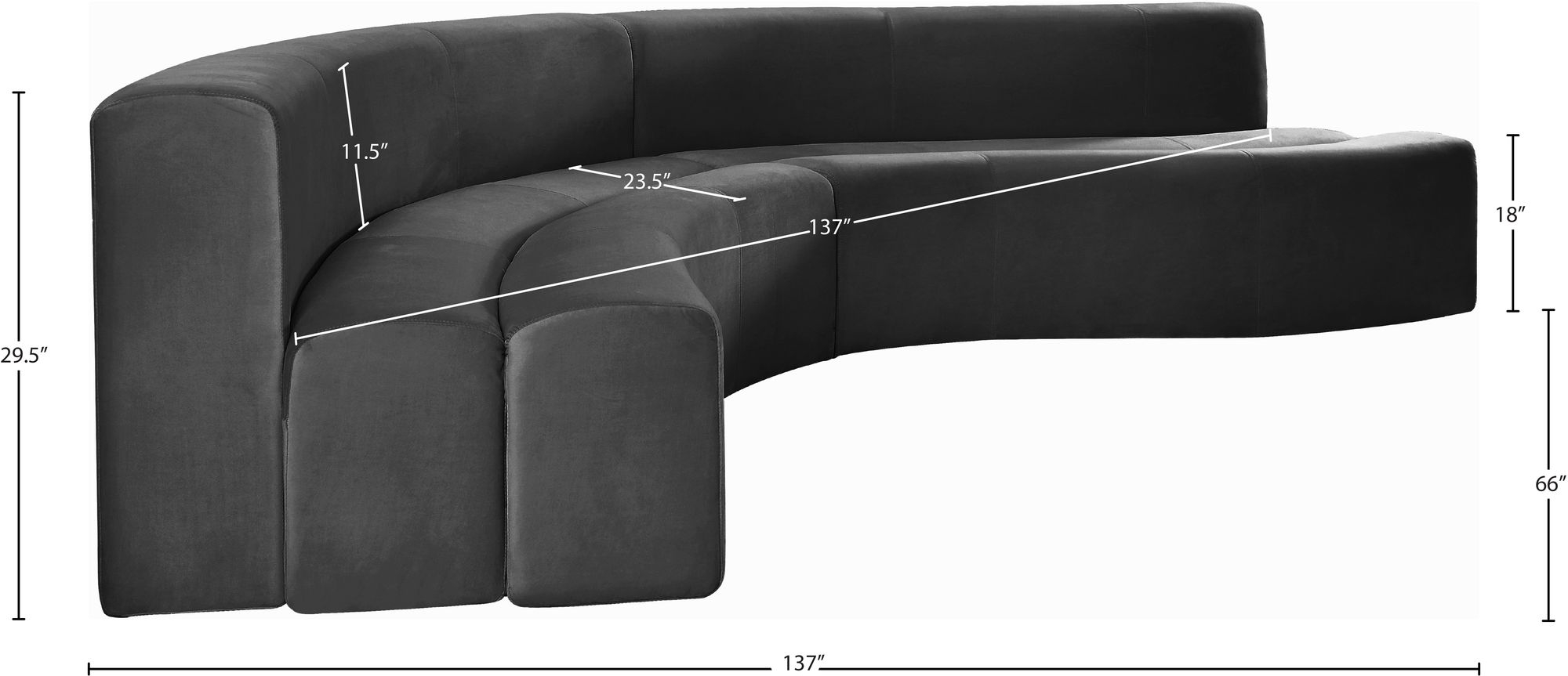 Curl 2-Piece Velvet Grey Sectional