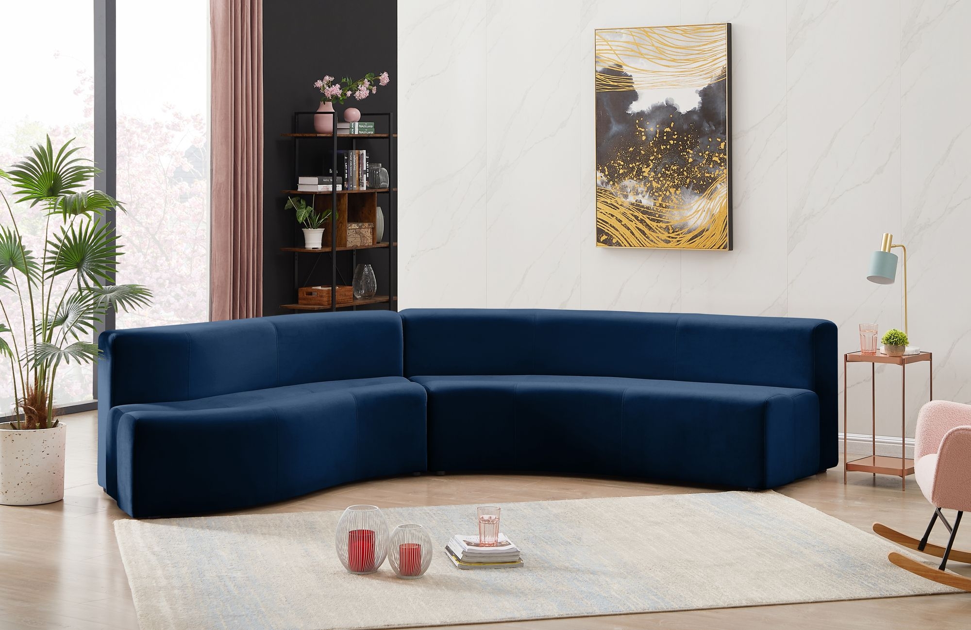Meridian Furniture Blue Velvet Sectional