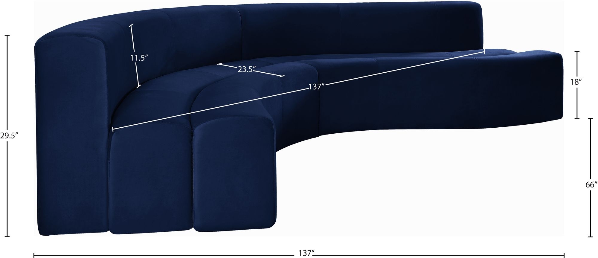 Curl 2-Piece Blue Velvet Sectional Size