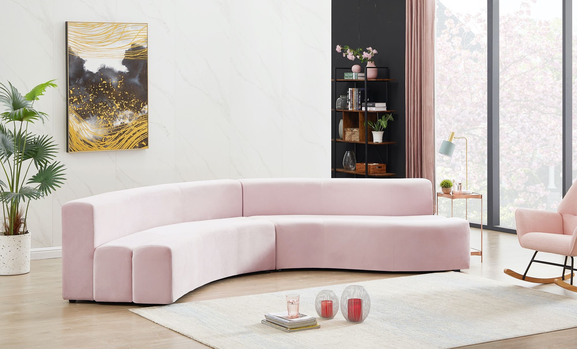 Meridian Furniture Pink Velvet Sectional
