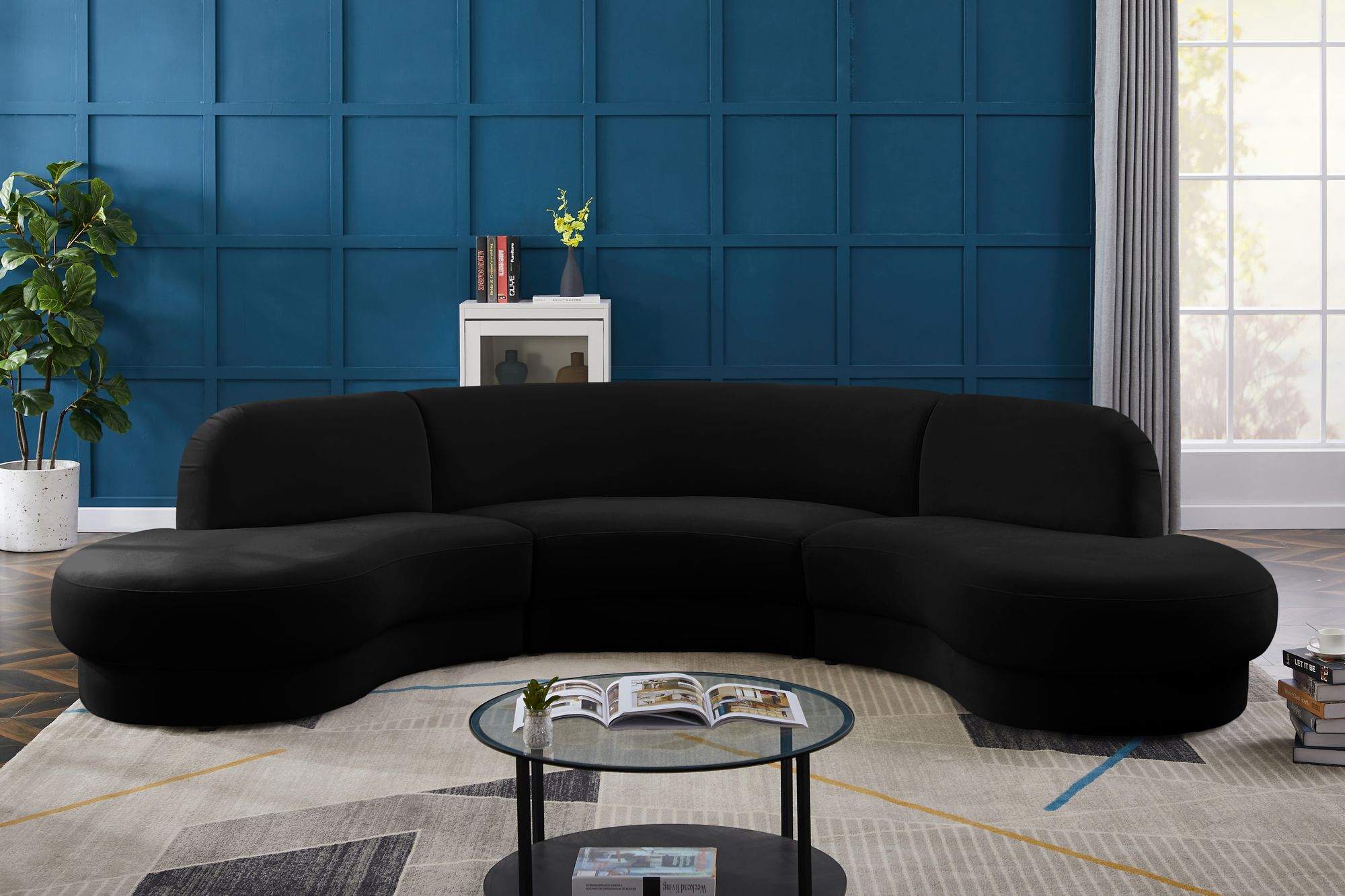 Rosa 135" 3-Piece Velvet Sectional