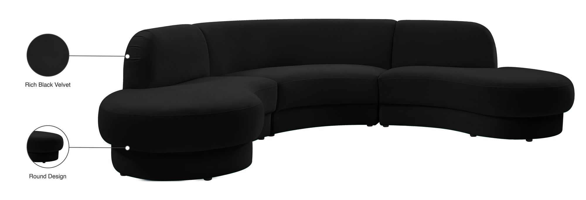 Rosa 135" 3-Piece Velvet Sectional