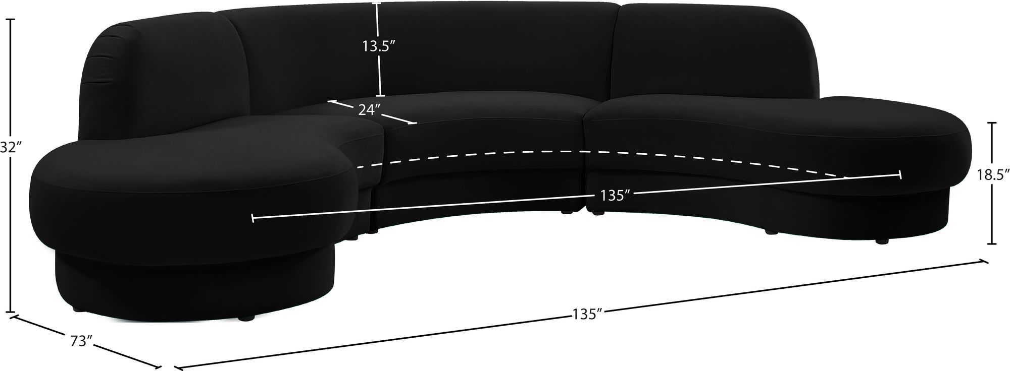 Rosa 135" 3-Piece Velvet Sectional