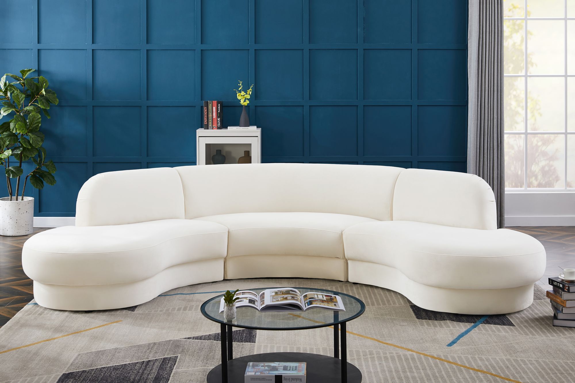 Rosa 135" 3-Piece Velvet Sectional