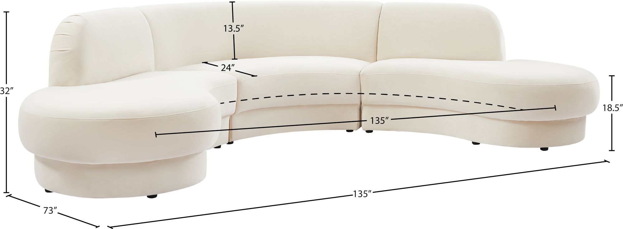 Rosa 135" 3-Piece Velvet Sectional