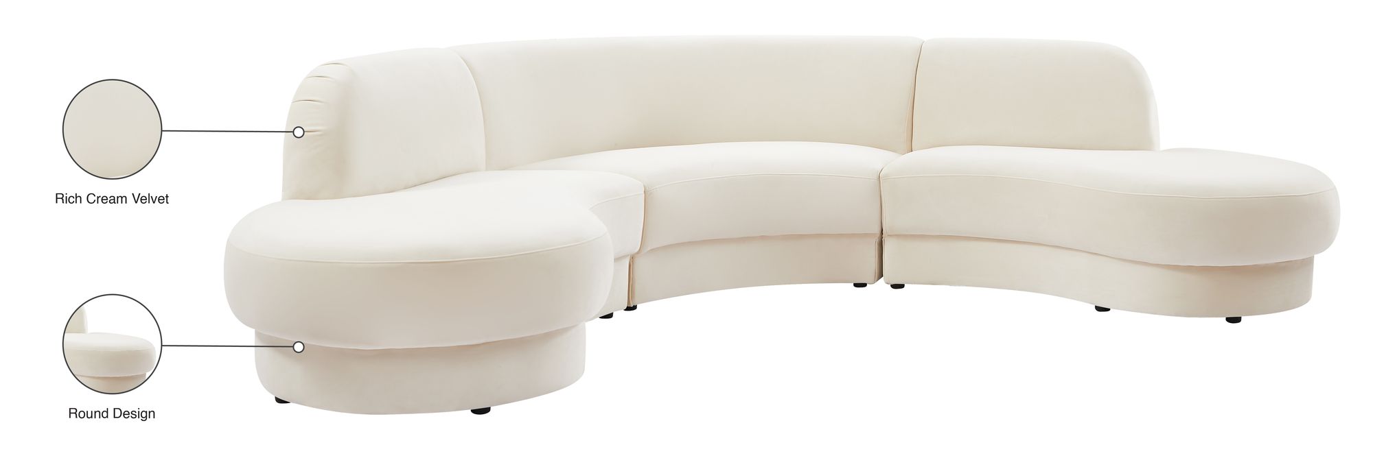 Rosa 135" 3-Piece Velvet Sectional