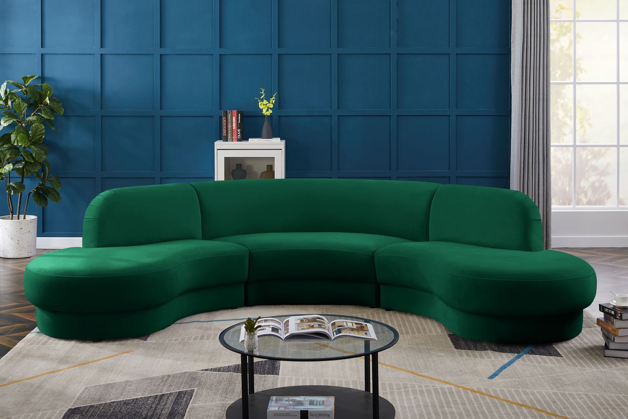 Rosa 135" 3-Piece Velvet Sectional