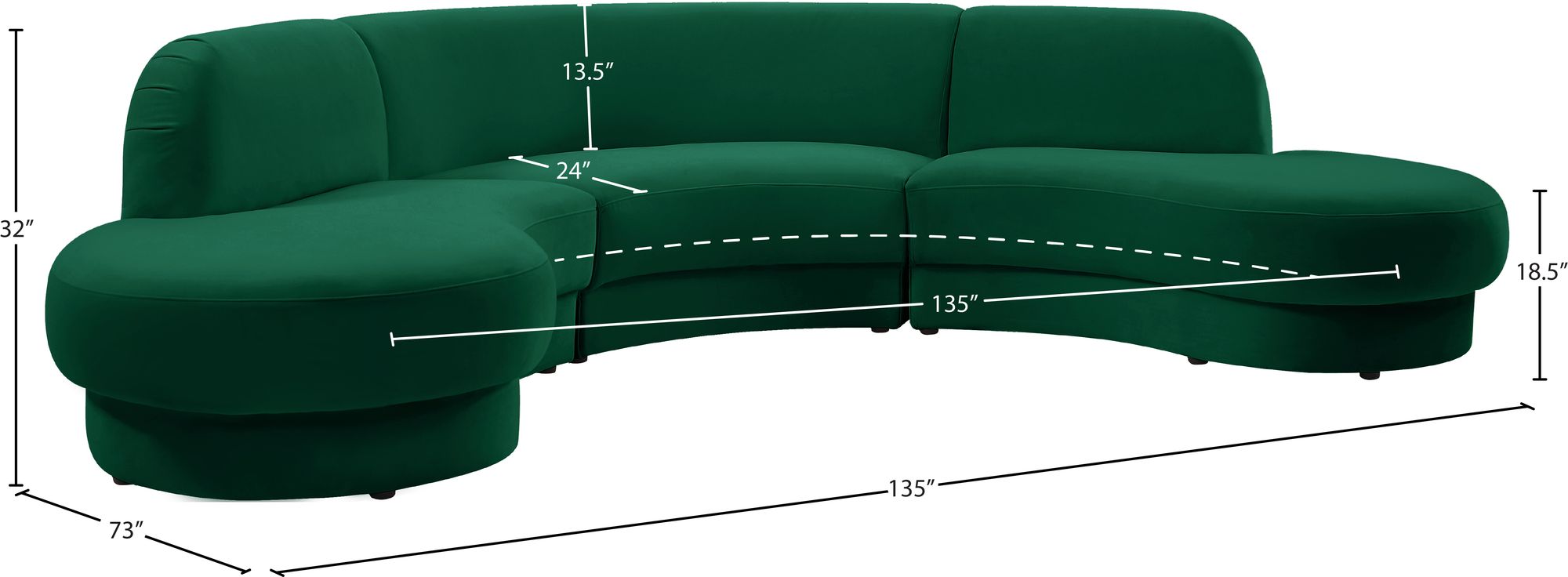 Rosa 135" 3-Piece Velvet Sectional