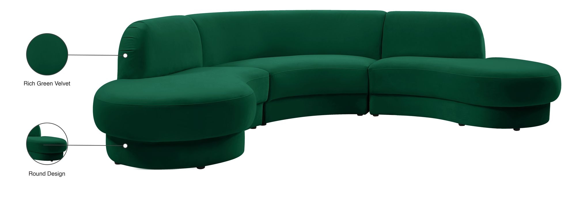 Rosa 135" 3-Piece Velvet Sectional
