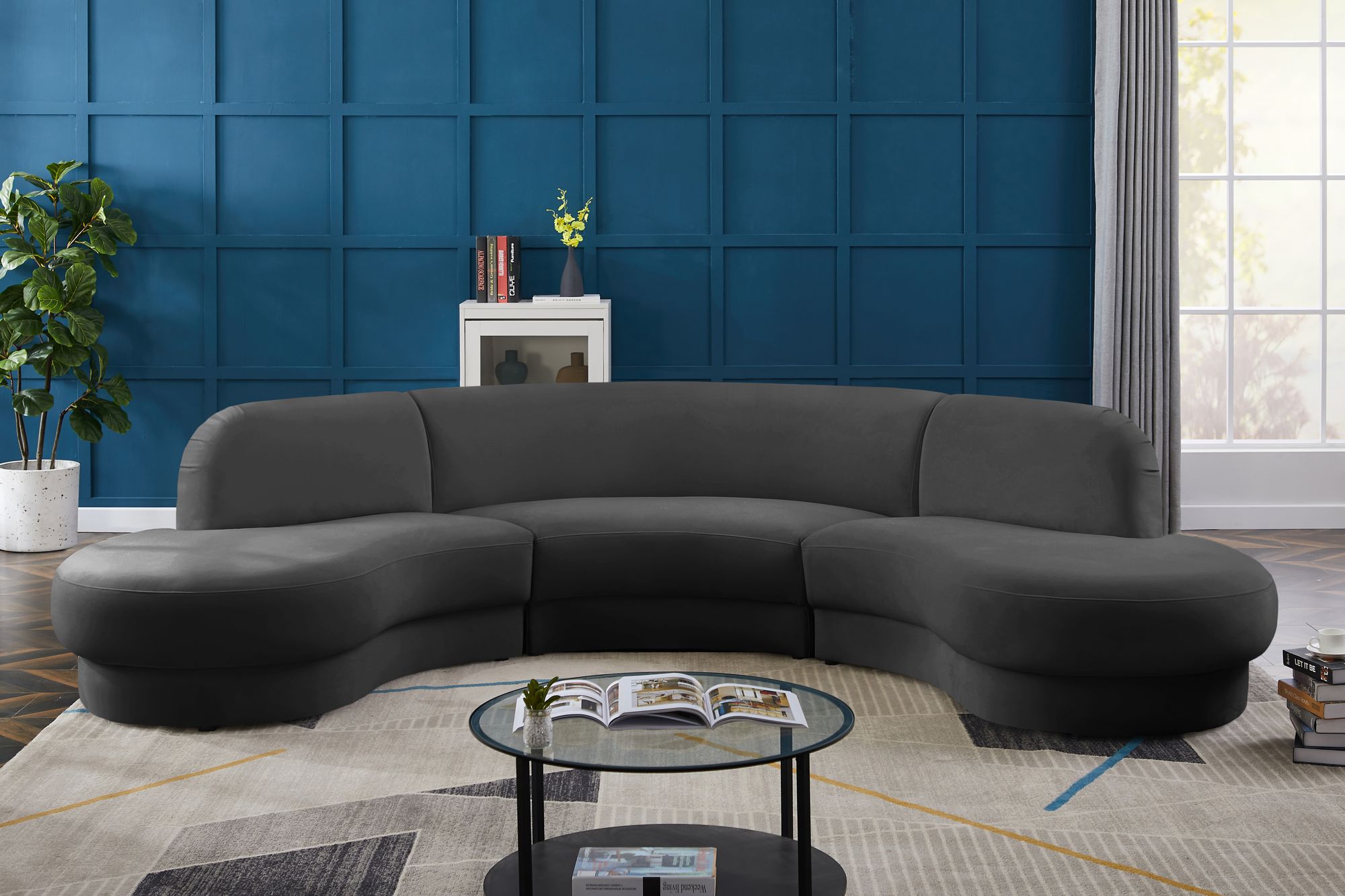 Rosa 135" 3-Piece Velvet Sectional