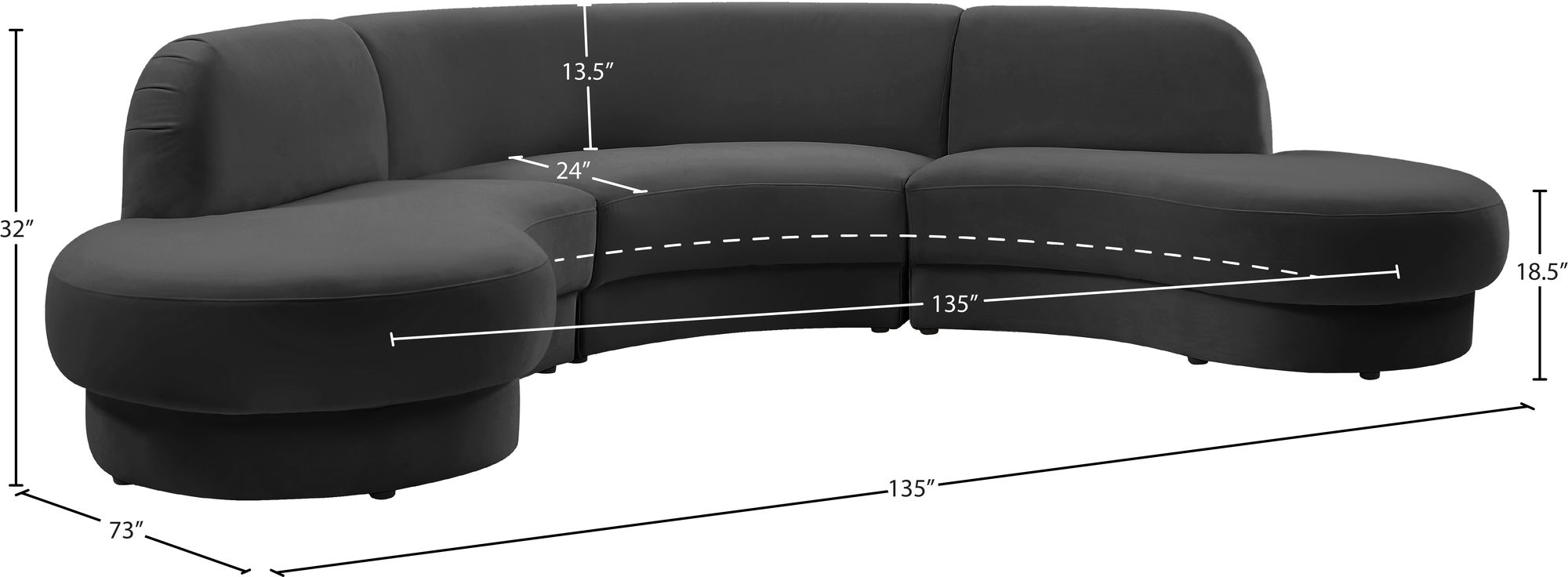 Rosa 135" 3-Piece Velvet Sectional