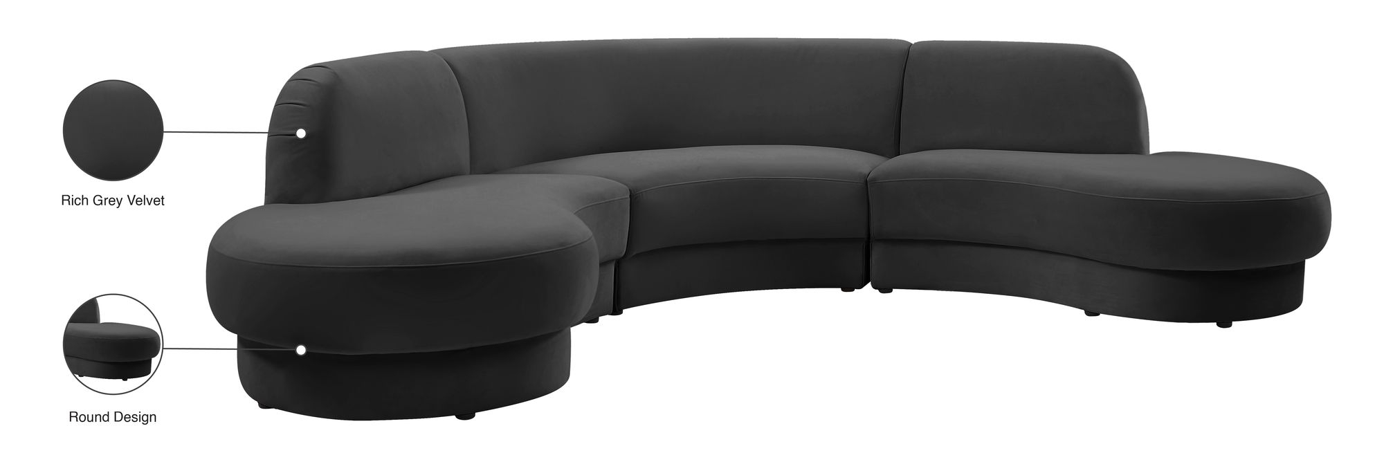 Rosa 135" 3-Piece Velvet Sectional