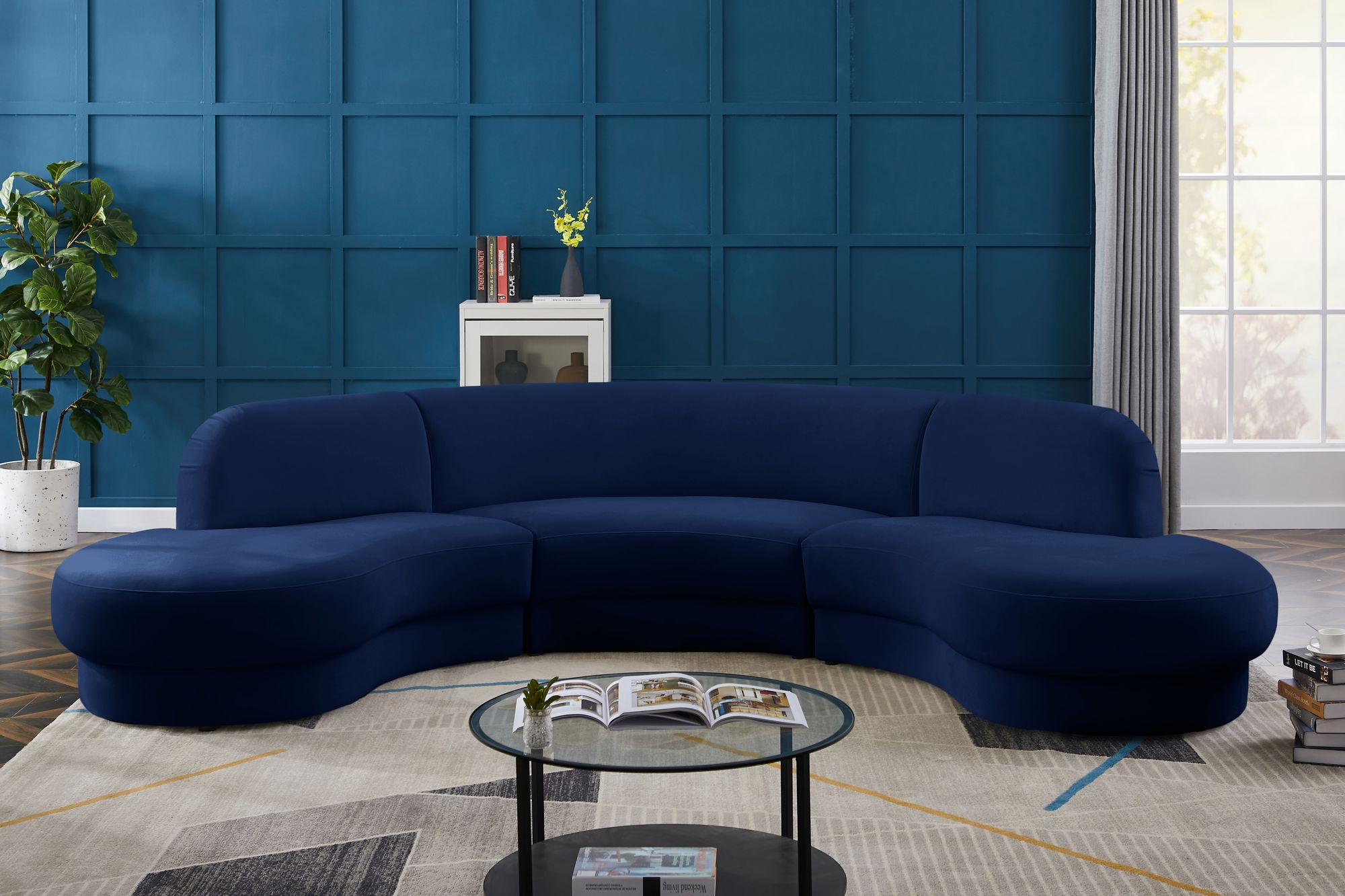 Rosa 135" 3-Piece Velvet Sectional