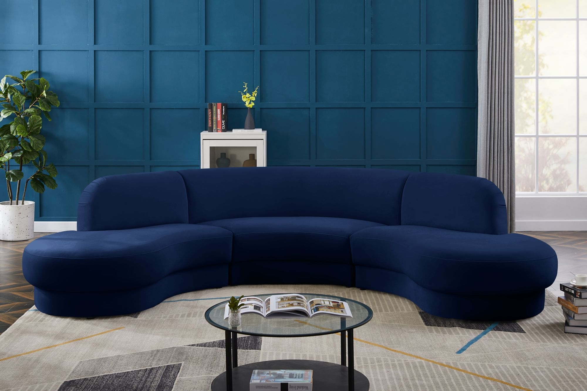 Rosa 135" 3-Piece Velvet Sectional