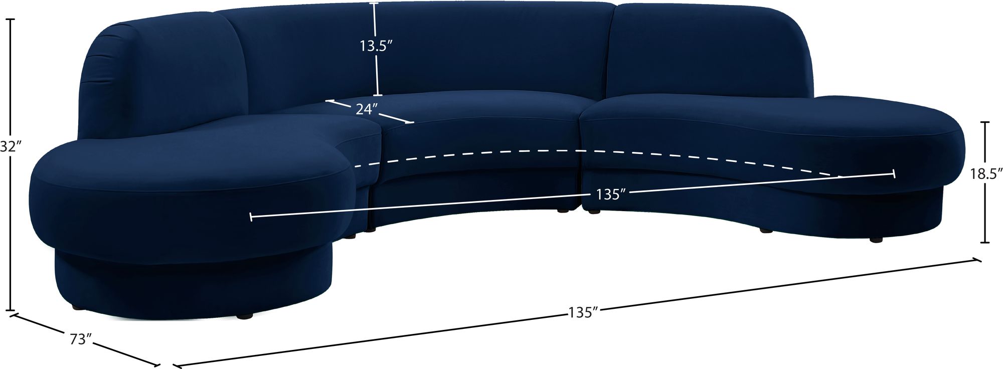 Rosa 135" 3-Piece Velvet Sectional