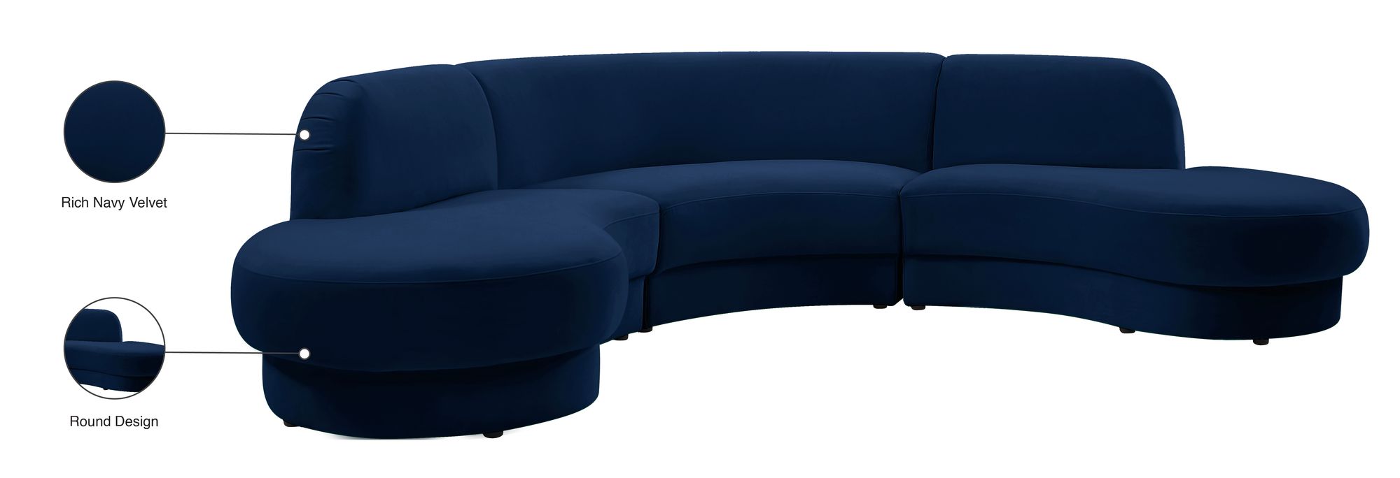Rosa 135" 3-Piece Velvet Sectional
