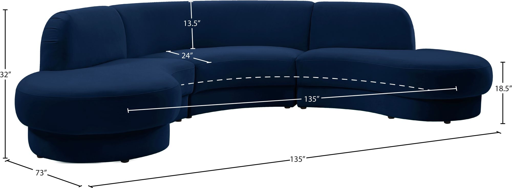 Rosa 135" 3-Piece Velvet Sectional