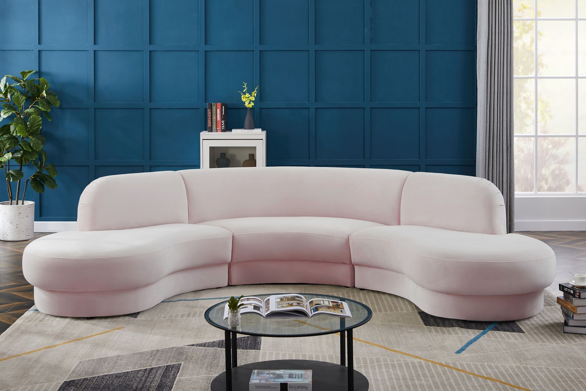 Rosa 135" 3-Piece Velvet Sectional